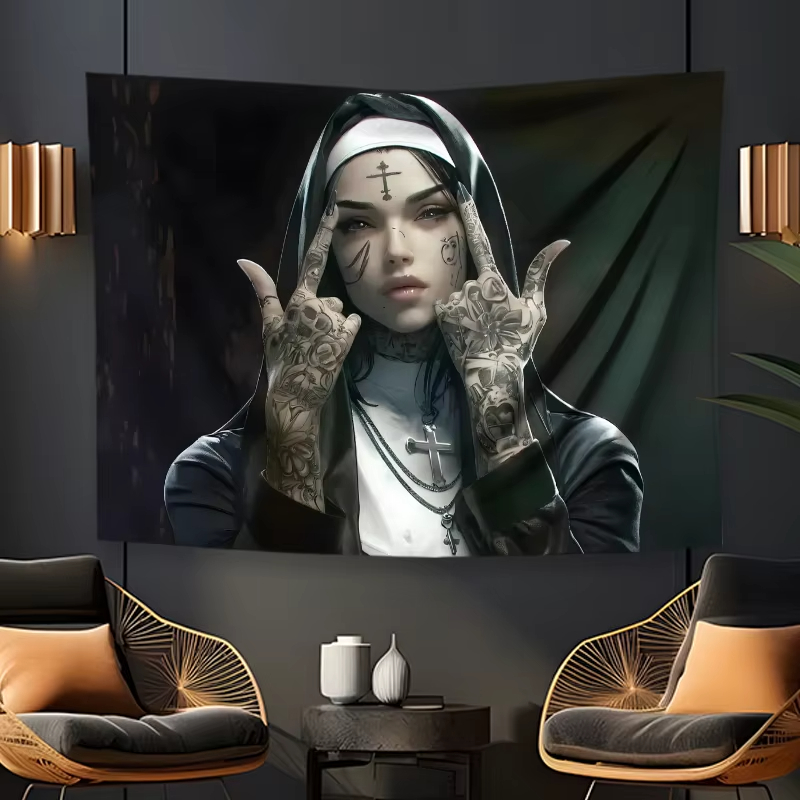Home Decor Gothic - VIKAMA dark tattoo nuns tapestry rock