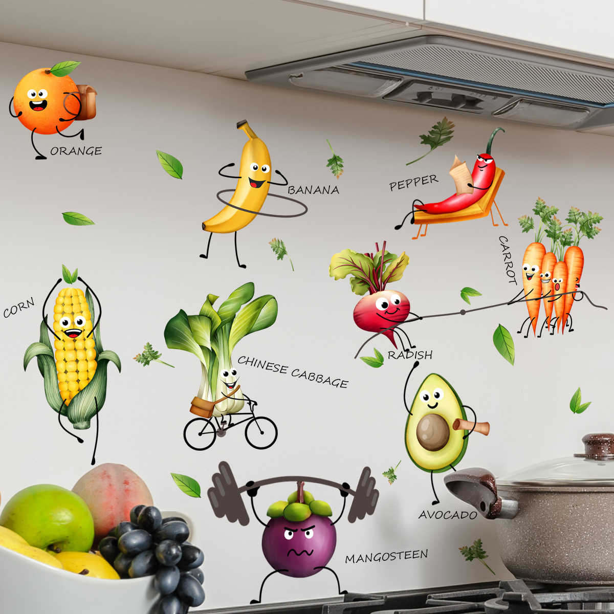 Home Decor Emoji - Cartoon Emoji Fruit Wall Sticker Background