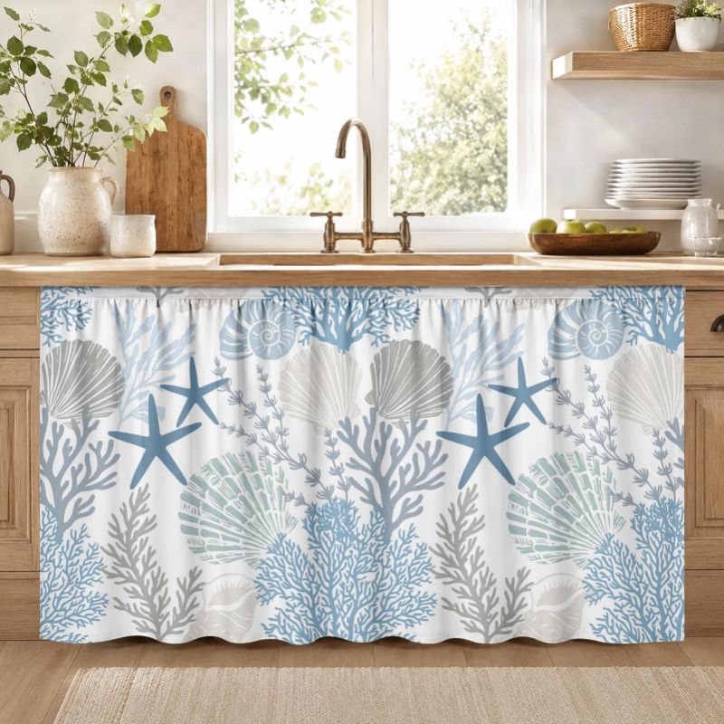 Home Decor Nautical - VIKAMA Nautical Blue Sea Shell Pattern