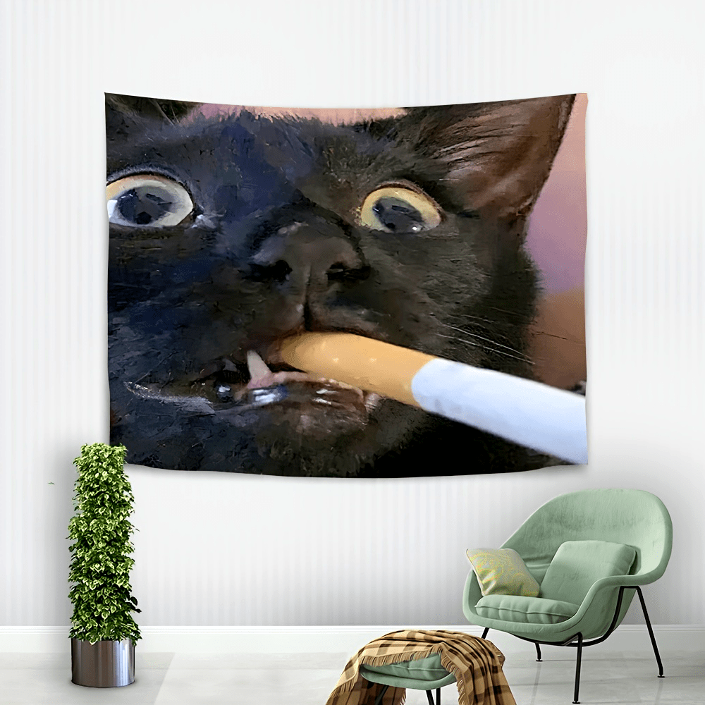 Home Decor Emoji - VIKAMA Funny Smoking Black Cat Meme