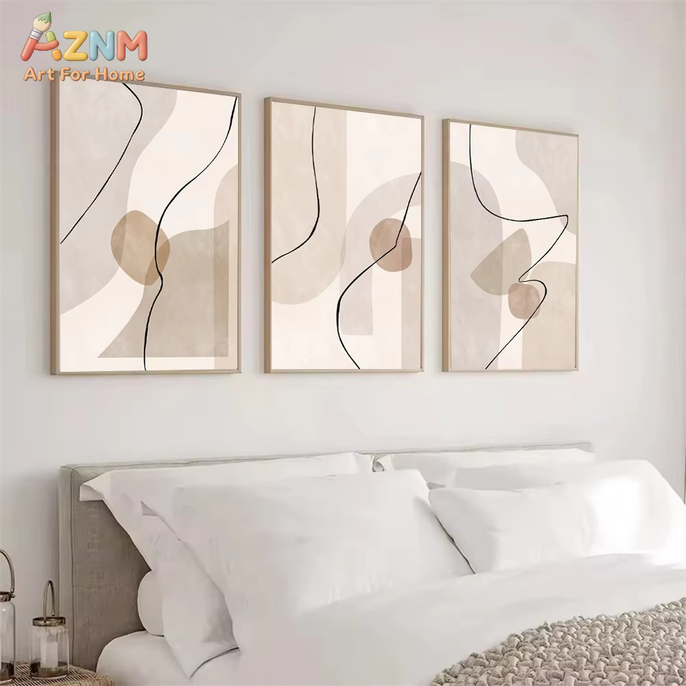 Home Decor Interior - Abstract Beige Geometry Line Wall Art