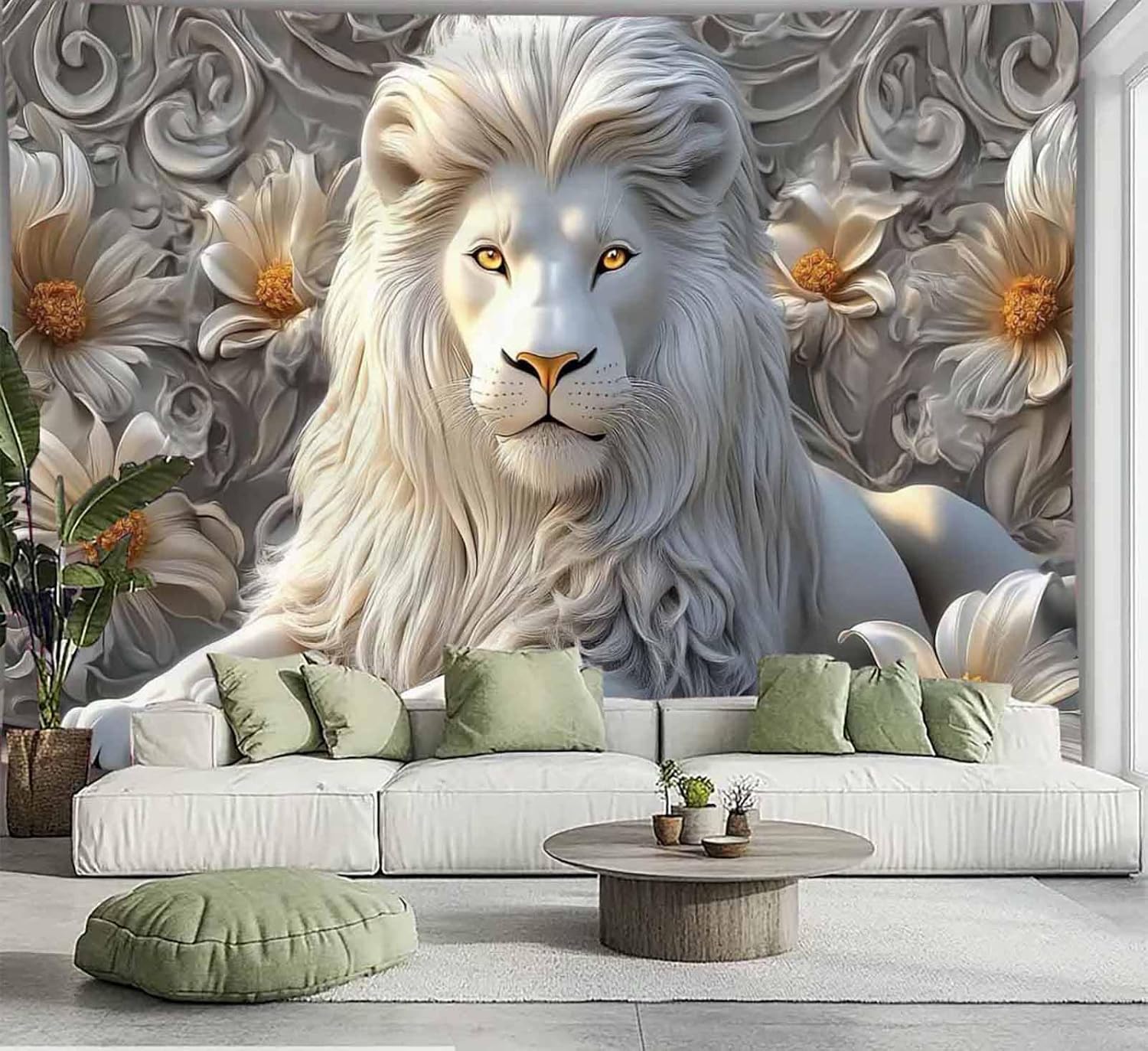 Home Decor Hippie - Cool White Lion Tapestry Aesthetic Animal