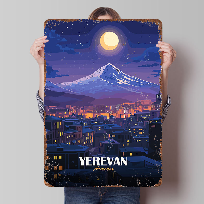 Home Decor Yerevan - Yerevan Armenia Nightscape Metal Poster Customized