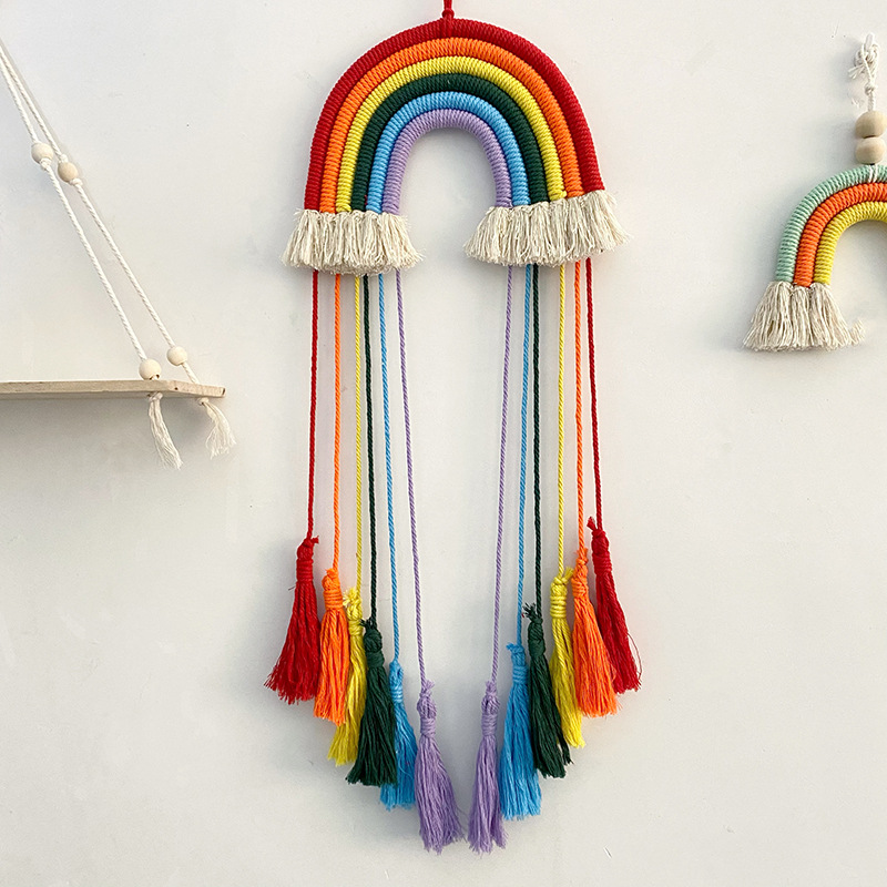Macrame Wall Hanging - Cotton Rope Woven Rainbow Hanging Decor