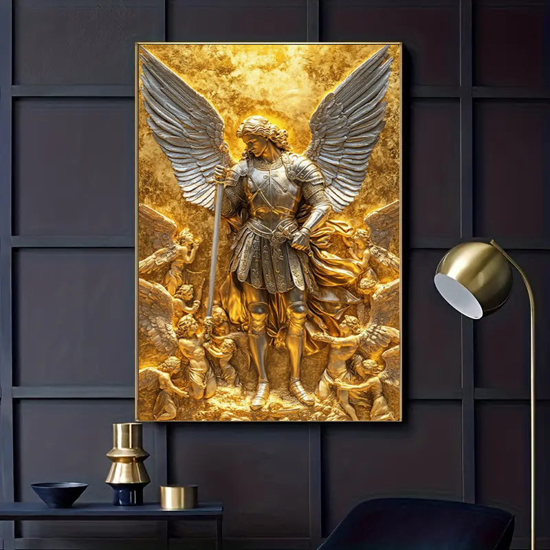 Home Decor Quirky - Archangel Michael Gold Angel Statue Wall
