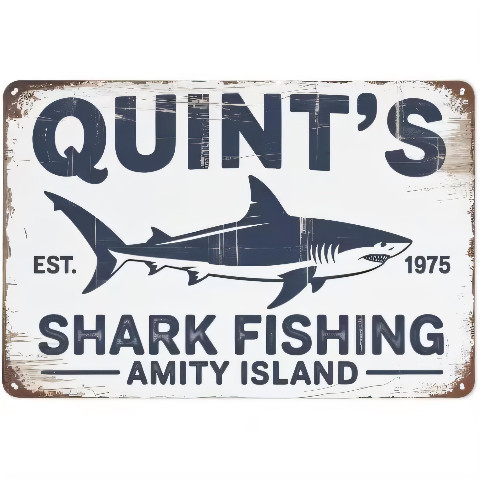 Home Decor Nautical - Tin Sign, Shark Fishing Amity Island