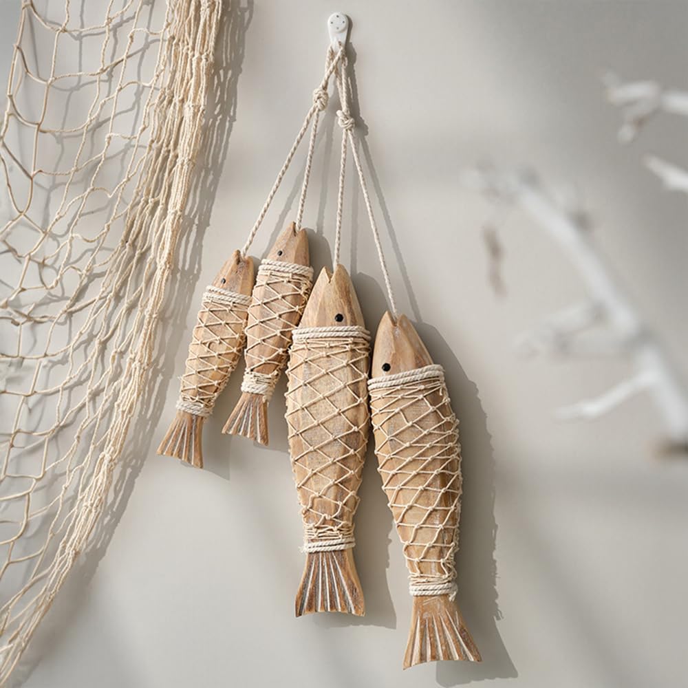 Home Decor Nautical - Carved Antique Wood Fish Wall Hanging