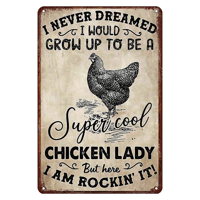 Home Decor Interior - Funny Chicken Lady Retro Metal Tin