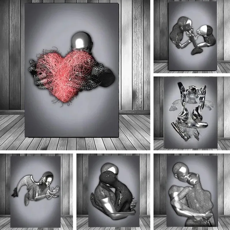 Home Decor Quirky - Metal Figure Statue Art Canvas Painting