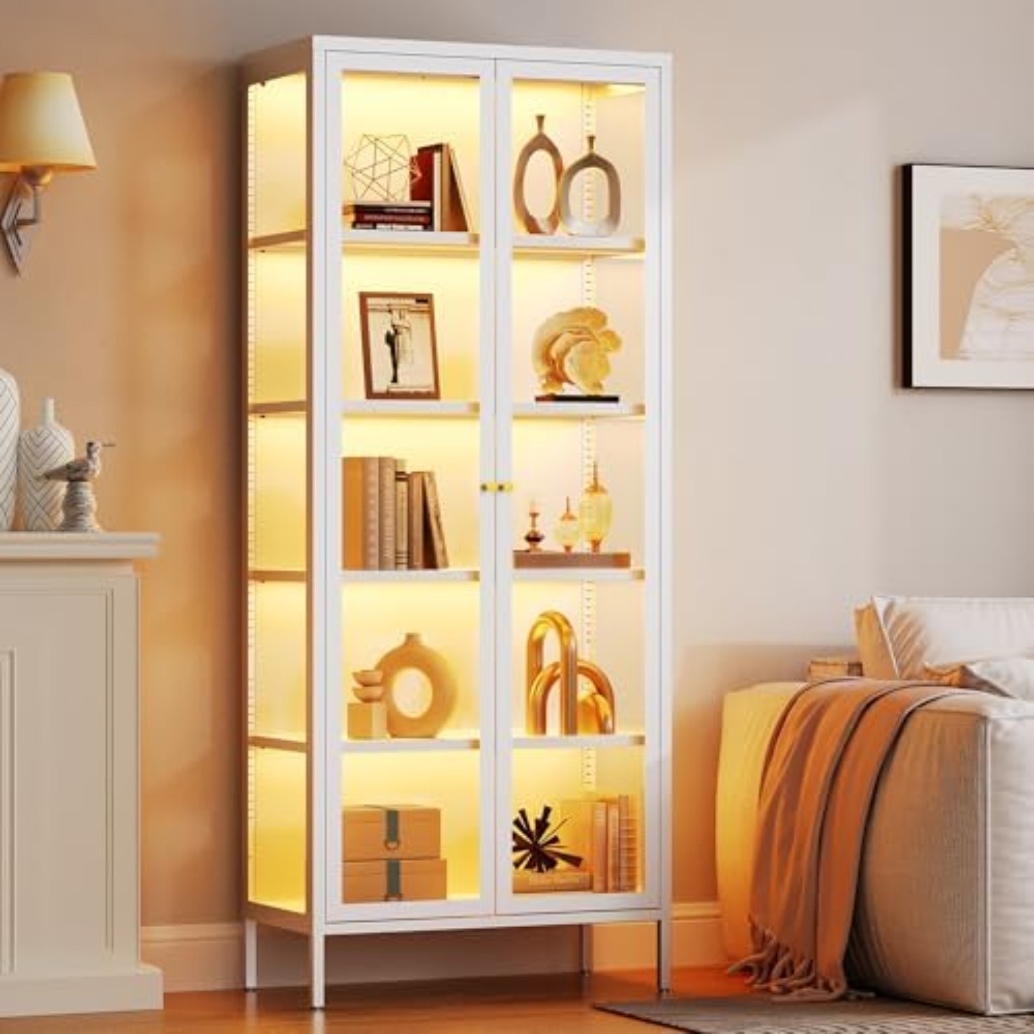 5-Tier Glass Display Cabinet w - Led Strip Lights ulasan dan harga