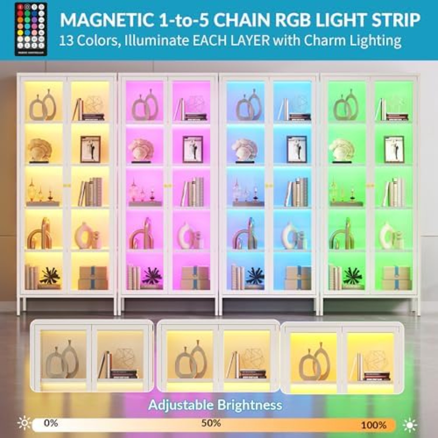 5-Tier Glass Display Cabinet w - Led Strip Lights ulasan dan harga