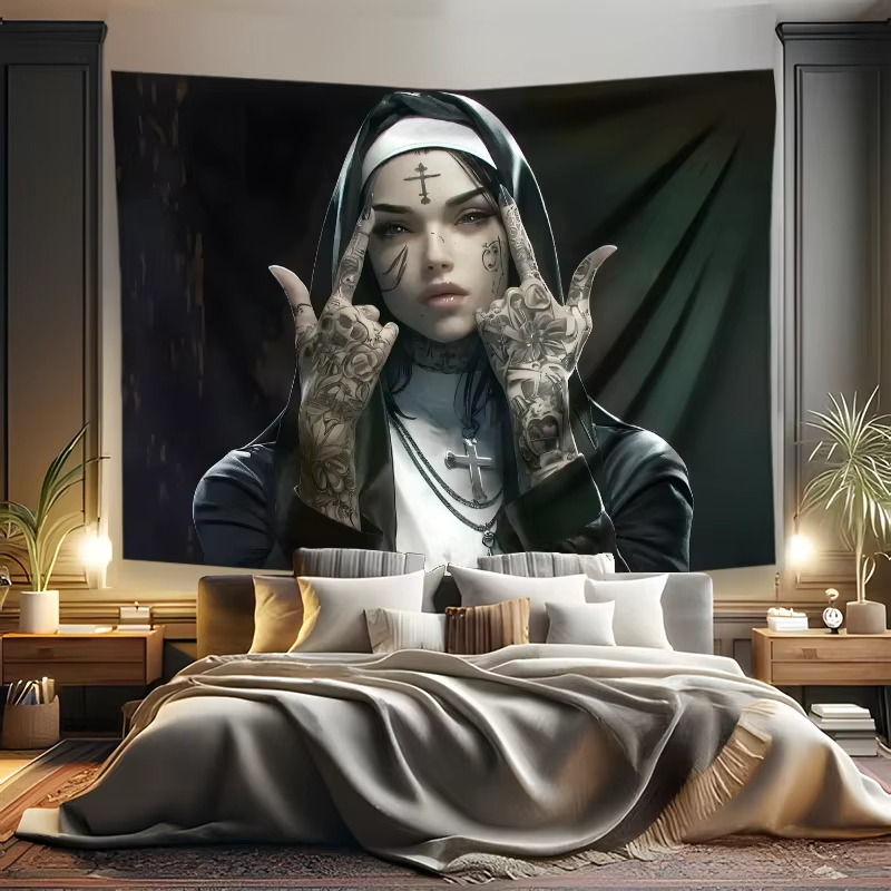 VIKAMA dark tattoo nuns tapest - Home Decor Gothic ulasan dan harga