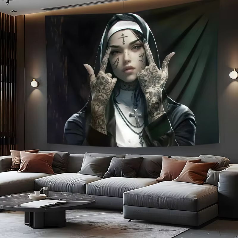 VIKAMA dark tattoo nuns tapest - Home Decor Gothic ulasan dan harga