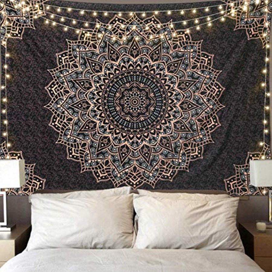 Black Mandala Tapestry Wall Ha - Home Decor Hippie ulasan dan harga
