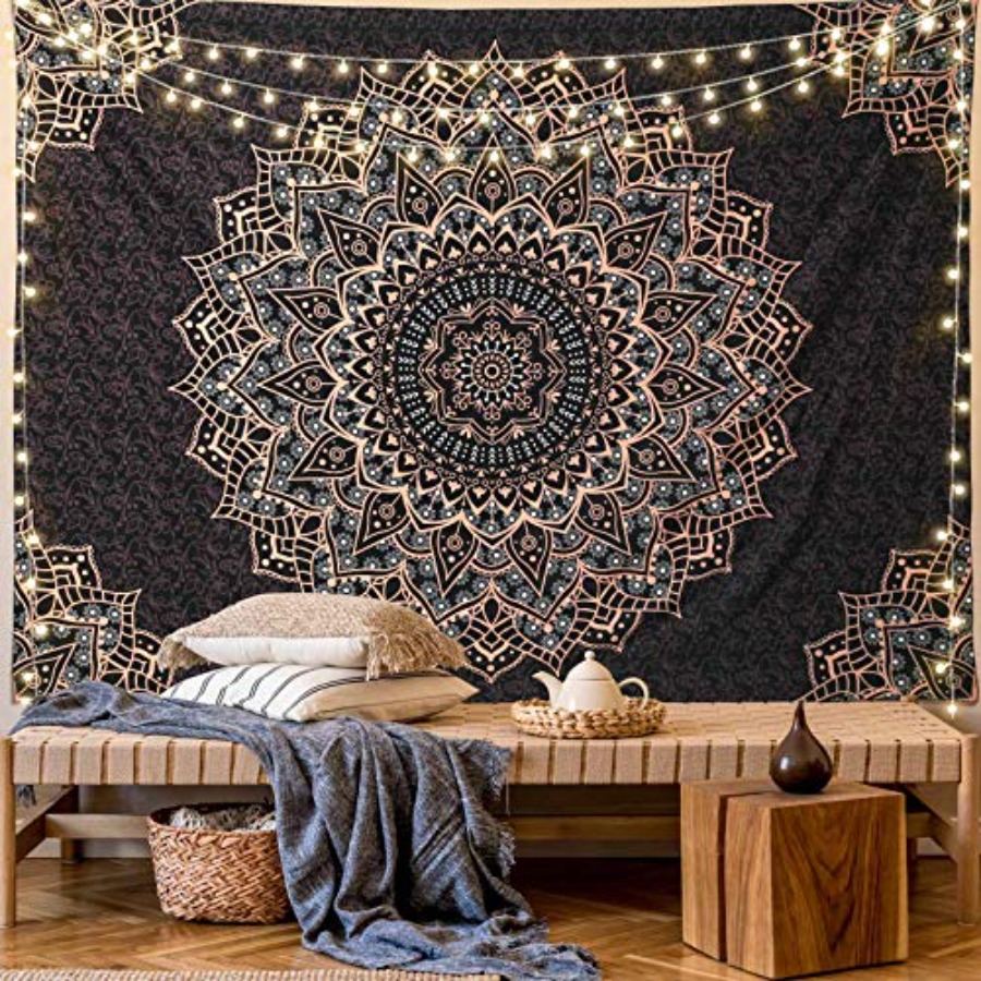 Black Mandala Tapestry Wall Ha - Home Decor Hippie ulasan dan harga