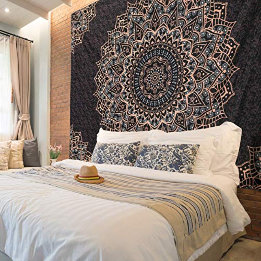 Black Mandala Tapestry Wall Ha - Home Decor Hippie ulasan dan harga