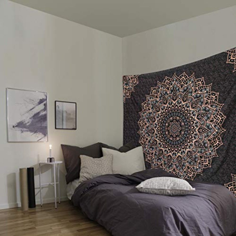 Black Mandala Tapestry Wall Ha - Home Decor Hippie ulasan dan harga