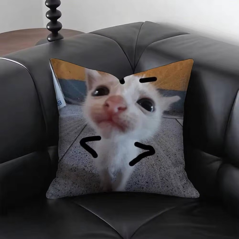 Funny Cat M-Meme Pillow Cover  - Home Decor Emoji ulasan dan harga