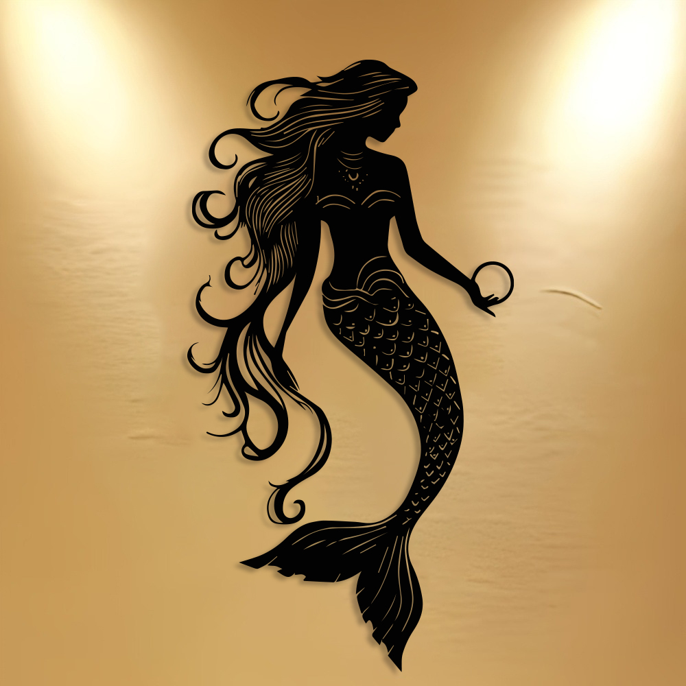 Elegant Mermaid Metal Wall Art - Home Decor Nautical ulasan dan harga