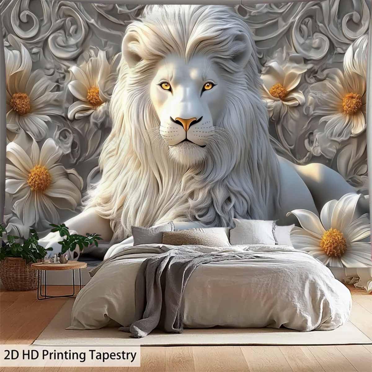 Cool White Lion Tapestry Aesth - Home Decor Hippie ulasan dan harga