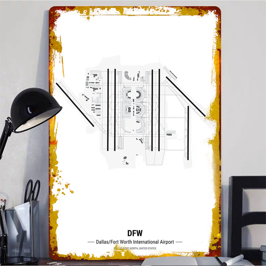 DFW Airport Map Metal Wall Art - Home Decor Dallas ulasan dan harga