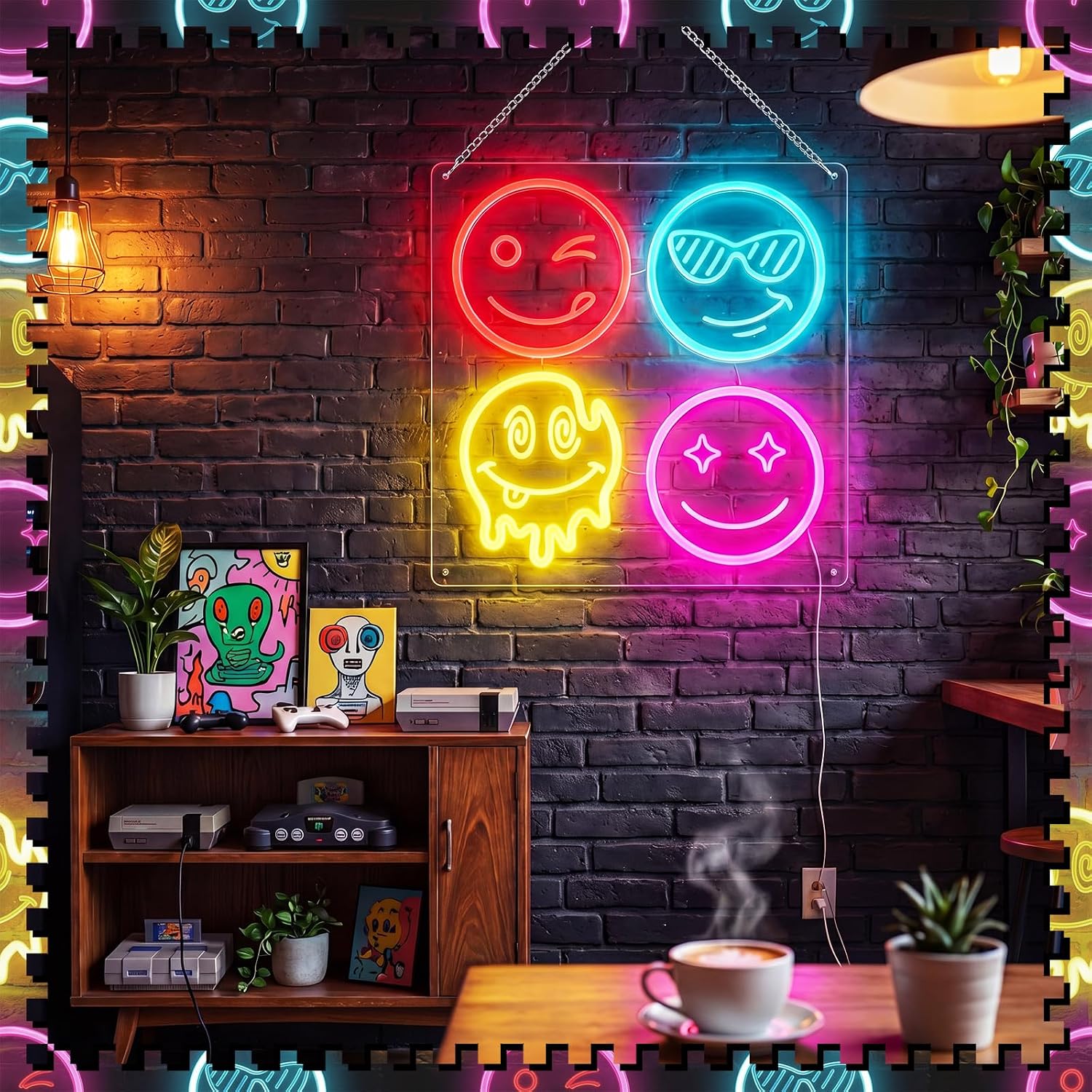 Cute Smiley Face LED Neon Sign - Home Decor Emoji ulasan dan harga