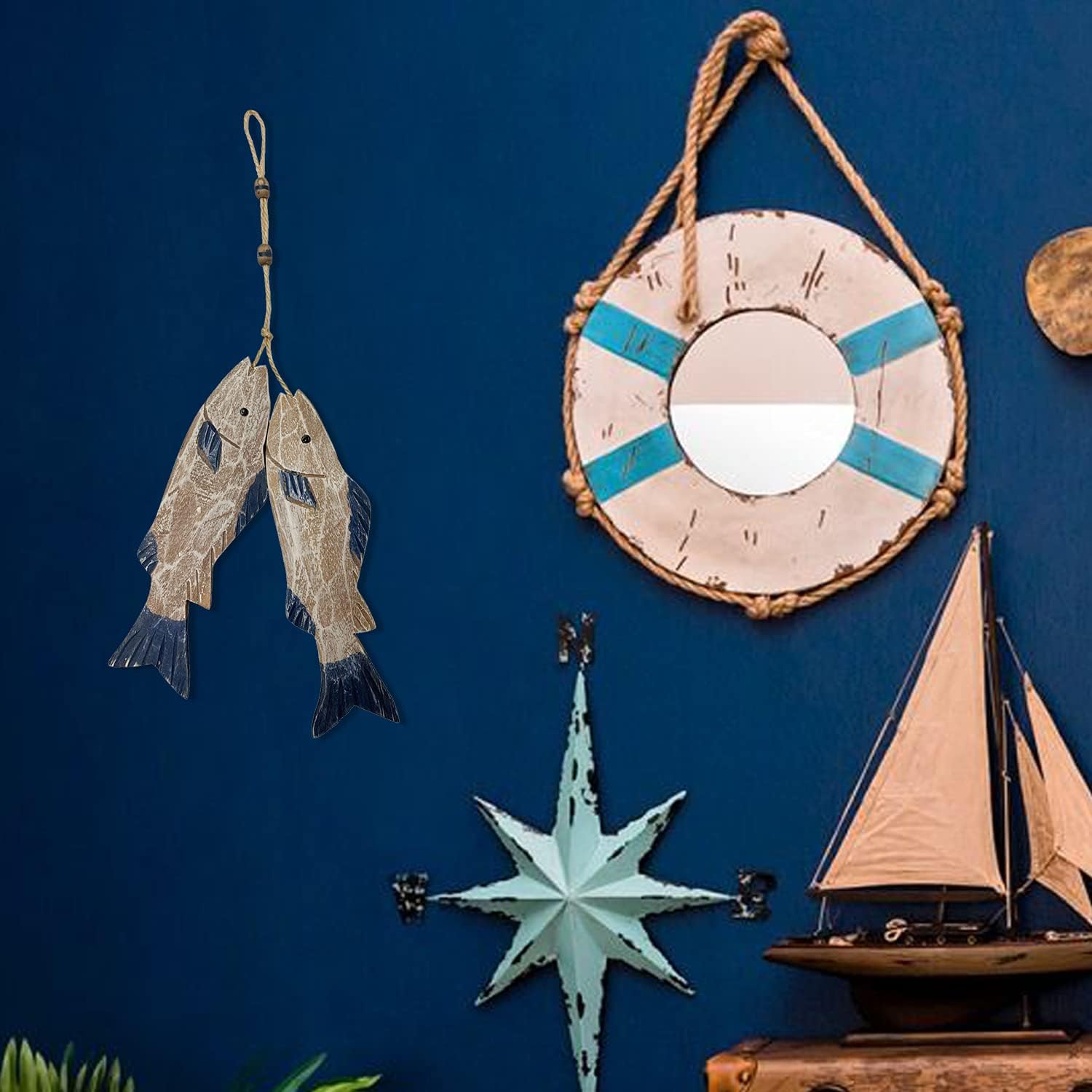 Carved Antique Wood Fish Wall  - Home Decor Nautical ulasan dan harga