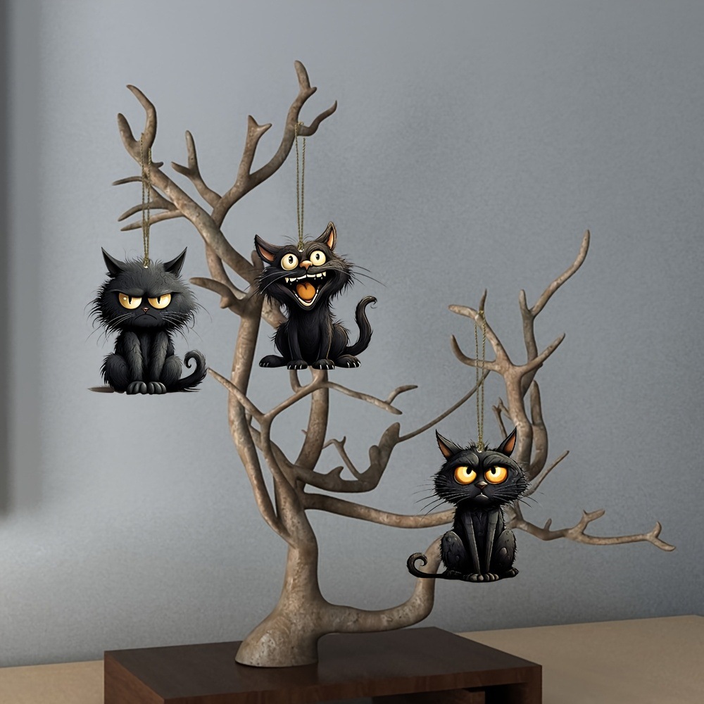 Handmade Black Cat Emoji Woode - Home Decor Emoji ulasan dan harga