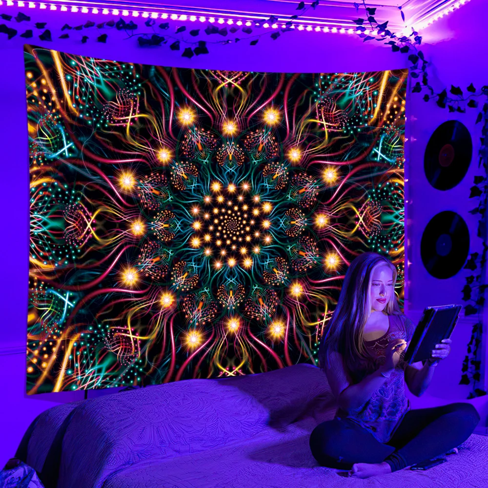 Black Light Tapestry UV Reacti - Home Decor Hippie ulasan dan harga