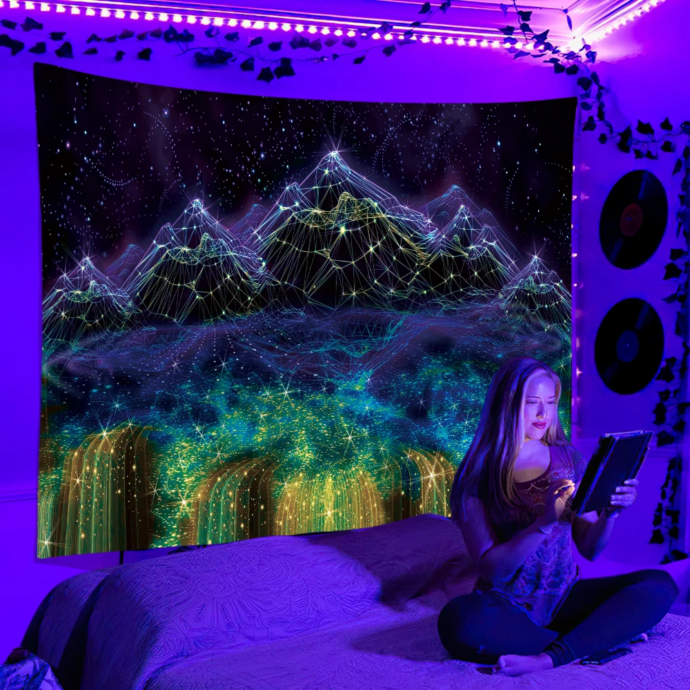 Black Light Tapestry UV Reacti - Home Decor Hippie ulasan dan harga