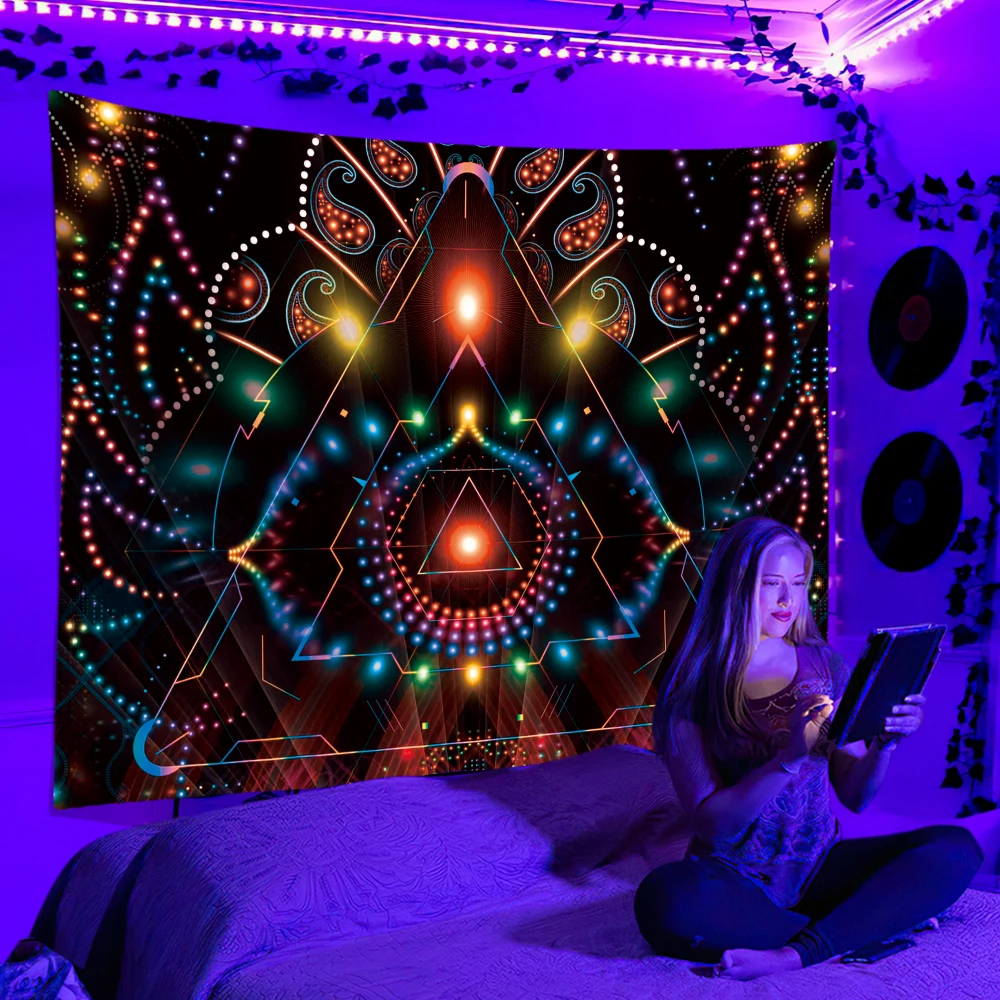 Black Light Tapestry UV Reacti - Home Decor Hippie ulasan dan harga