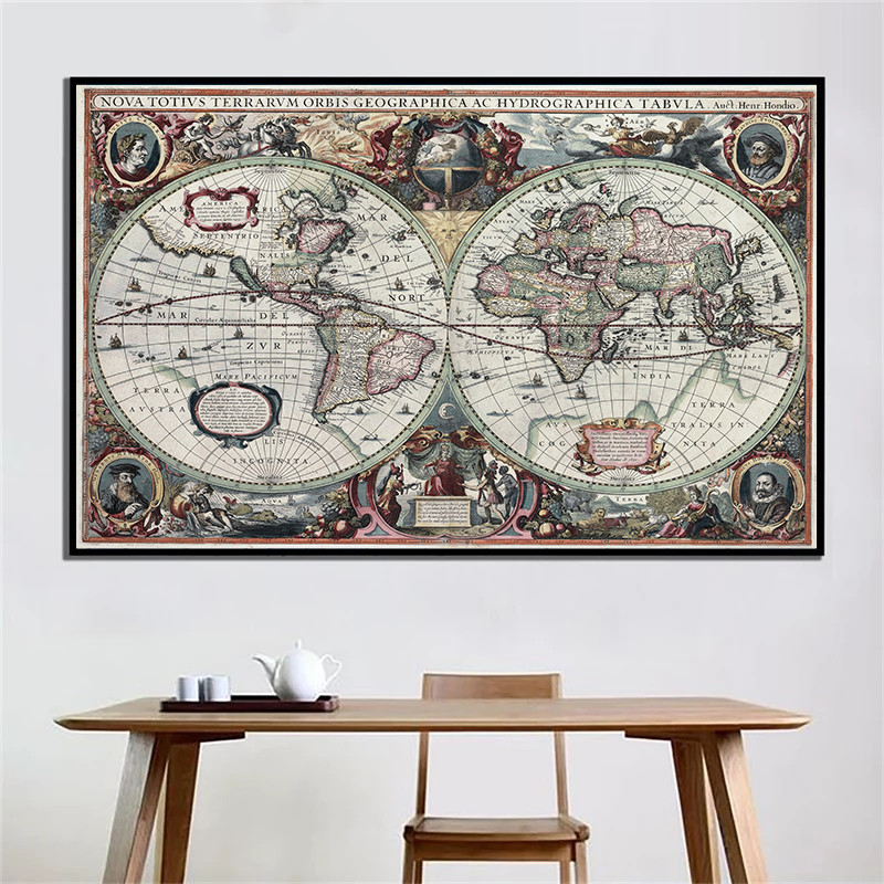 Retro World Map Nautical Ocean - Home Decor Nautical ulasan dan harga