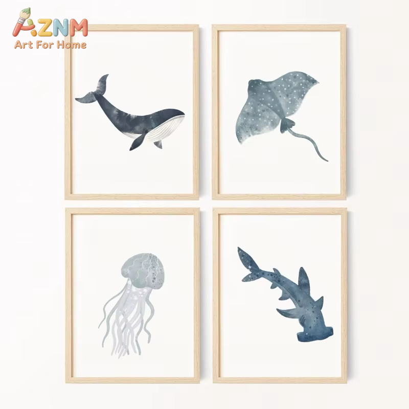 Sea Animals Watercolor Poster  - Home Decor Nautical ulasan dan harga