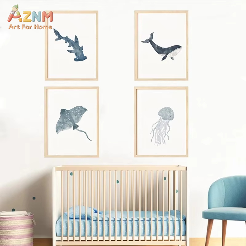 Sea Animals Watercolor Poster  - Home Decor Nautical ulasan dan harga